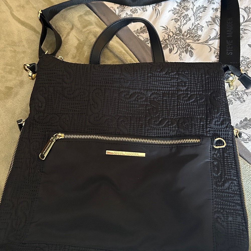 Steve Madden Black Quilted Women's Backpack Convertible Bag